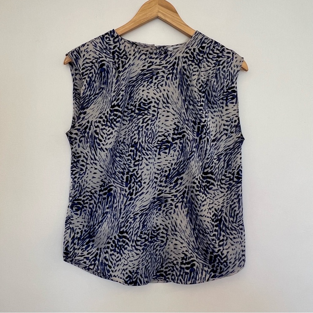 ✅ Express XS/S Blue White sleeveless tank Blouse top shell Abstract Print shell